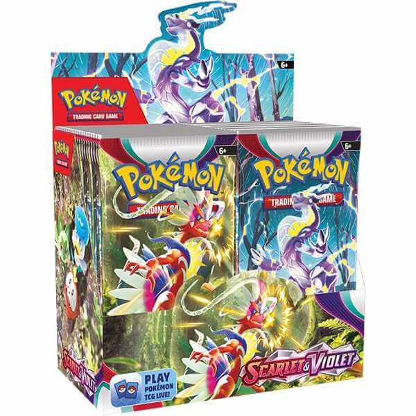 Pokémon TCG: Scarlet & Violet 1 Booster CDU display featuring new Pokémon cards from the Paldea Region.