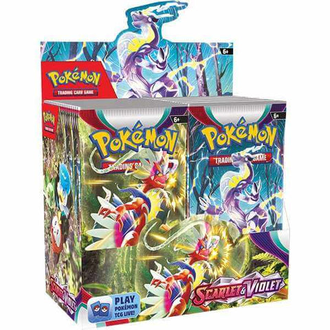 Pokémon TCG: Scarlet & Violet 1 Booster CDU display featuring new Pokémon cards from the Paldea Region.