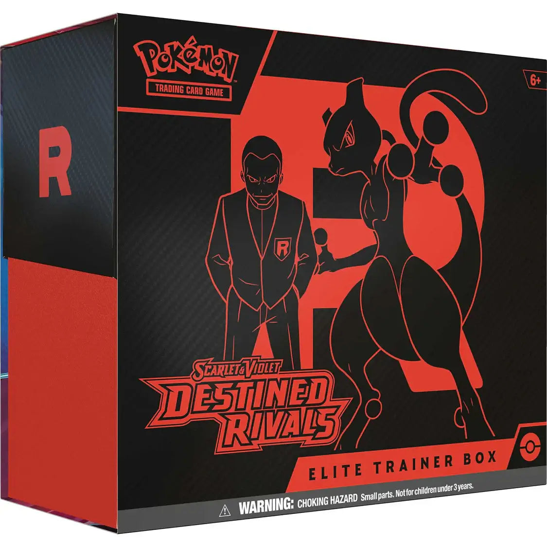 Pokémon TCG: Scarlet & Violet - Destined Rivals - Elite Trainer Box featuring Team Rocket design with Giovanni and Mewtwo.