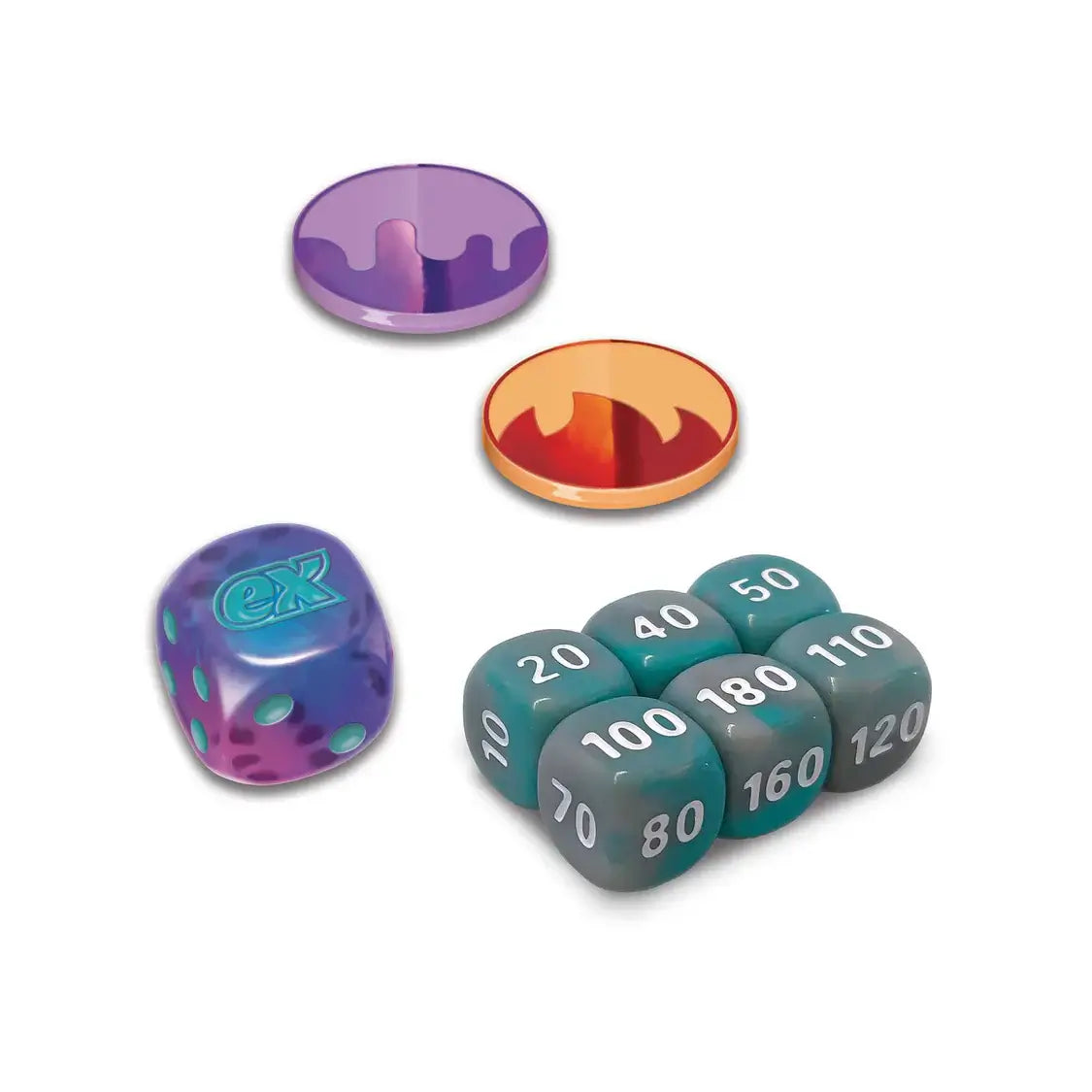 Pokémon TCG: Scarlet & Violet – Journey Together - Elite Trainer Box accessories, featuring dice and markers for gameplay.