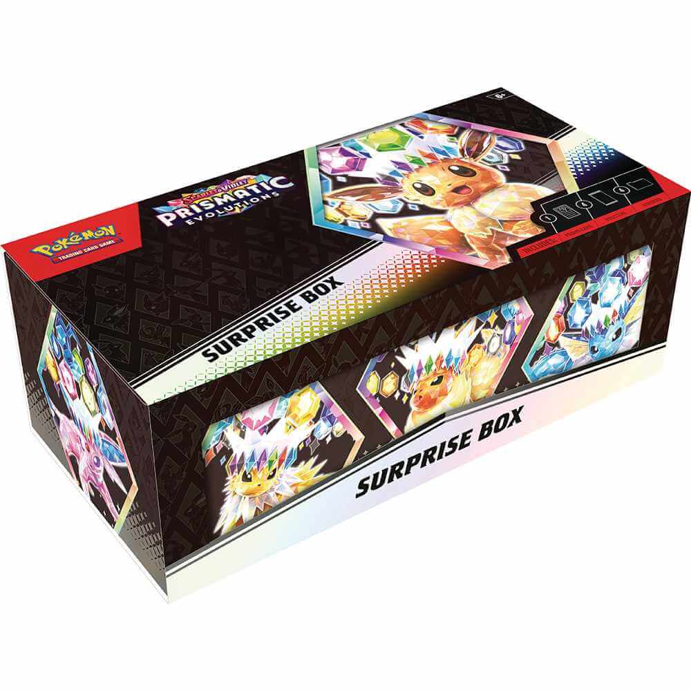Pokémon TCG: Scarlet & Violet - Prismatic Evolutions – Surprise Box Collection featuring Eevee and Evolutions as Pokémon ex cards.