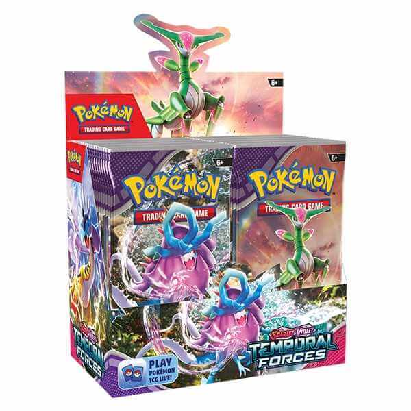 Pokémon TCG: Scarlet & Violet - Temporal Forces - Booster CDU box showcasing Pokémon cards and art.