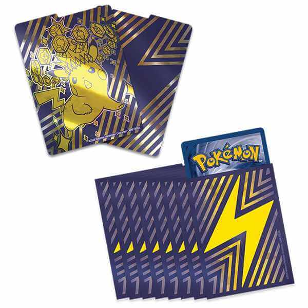 Pokémon TCG: Surging Sparks - Elite Trainer Box featuring Pikachu card sleeves and accessories