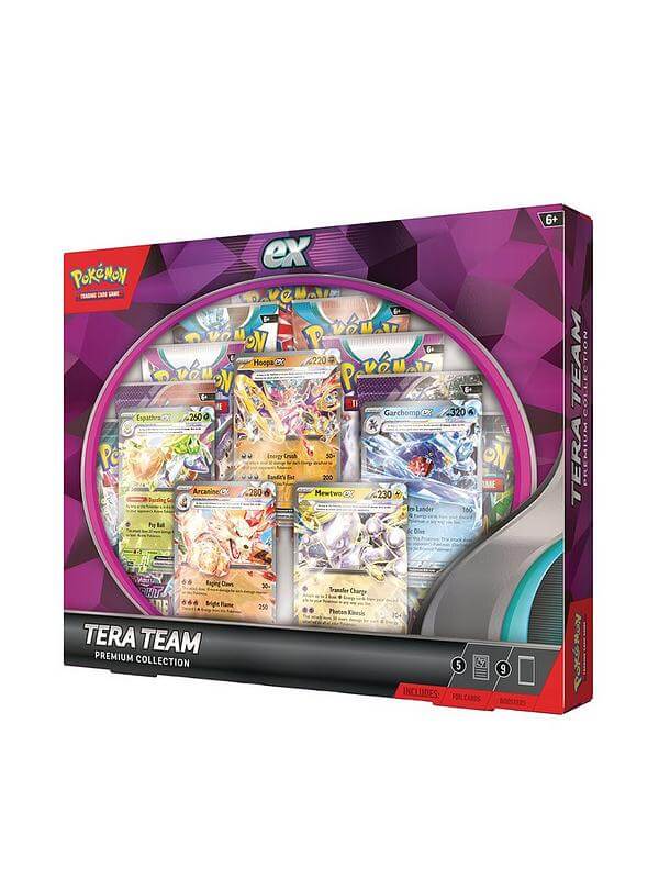 Pokémon TCG: Tera Team Premium Collection box showcasing Tera Pokémon ex cards and packaging.