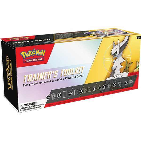 Pokemon TCG: Trainer's Toolkit (2023) box featuring essential cards and deck builder's guide for enhancing Pokémon TCG decks.