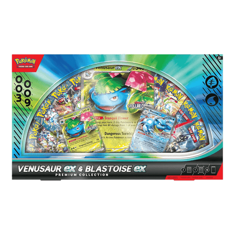 Pokémon TCG: Venusaur /Blastoise ex Premium Collection box with promo cards and 10 booster packs.