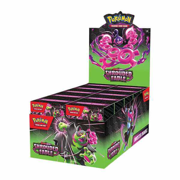 Pokémon TCG: Scarlet & Violet Shrouded Fable - Booster Bundle Box featuring Pecharunt ex on display