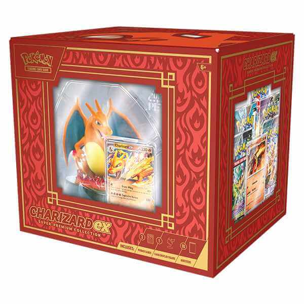 Pokémon TCG: Charizard ex Super-Premium Collection box with Charizard figure and cards.