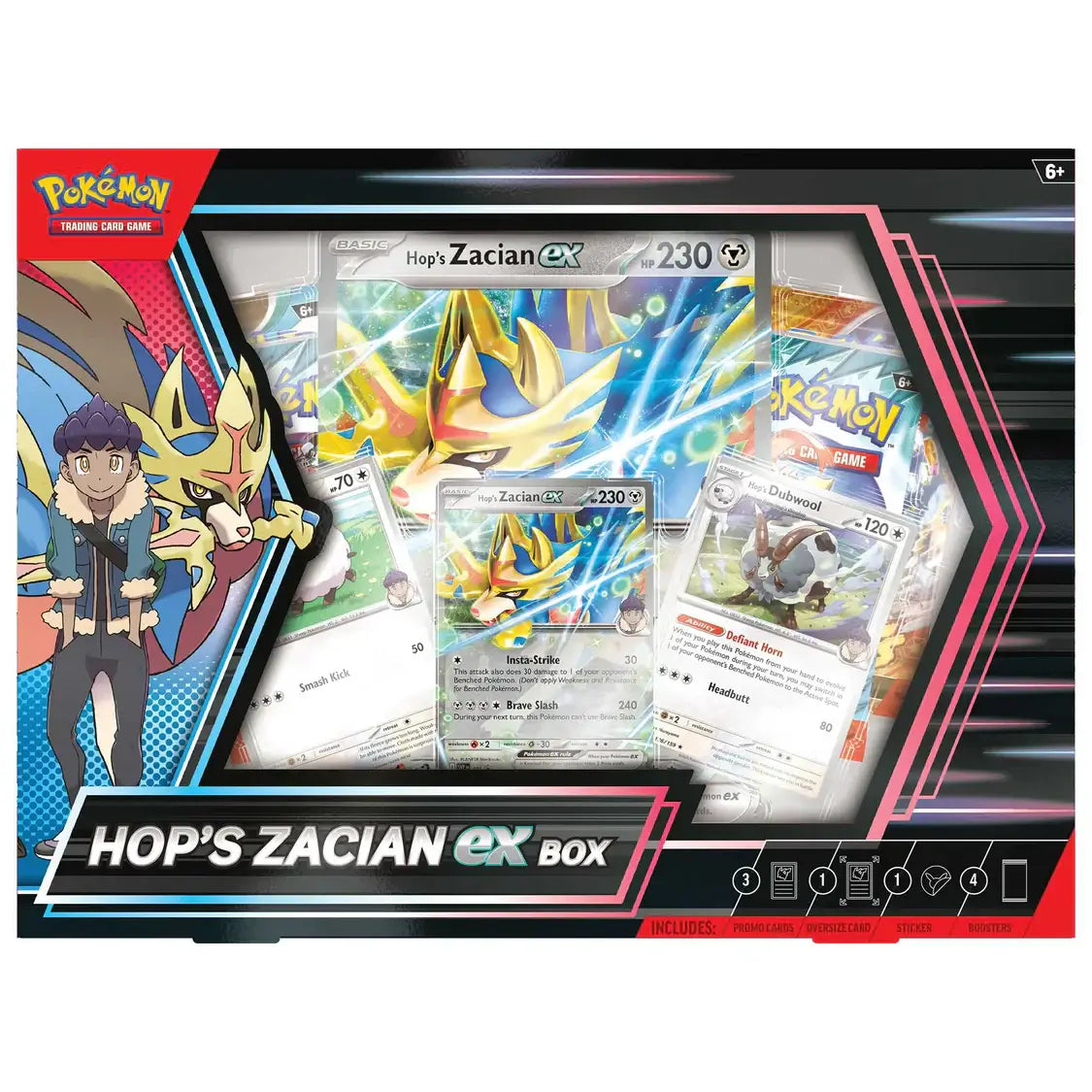 Pokemon TCG: Hop's Zacian ex Box featuring cards and artwork of Hop and Zacian