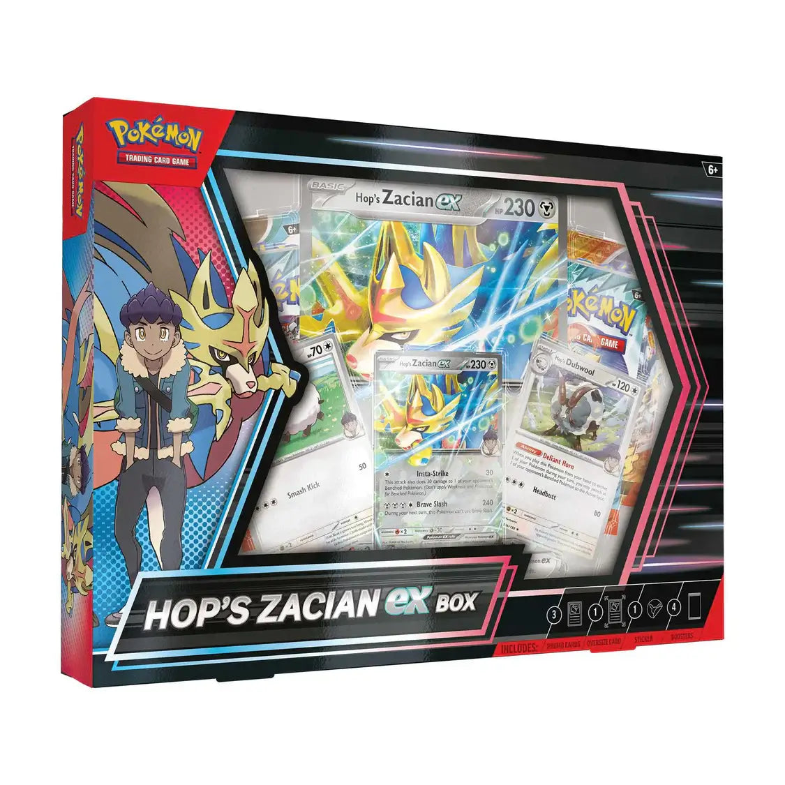Pokemon TCG: Hop's Zacian ex Box featuring powerful cards and dynamic artwork from the Galar region.
