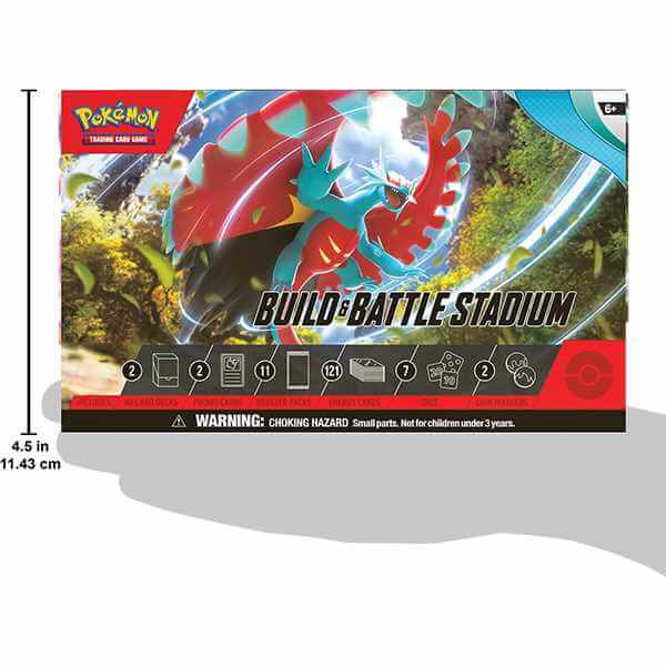 Pokemon TCG: Paradox Rift - Build & Battle Stadium box with contents and warning shown