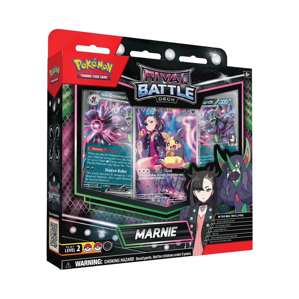 Pokémon TCG: Rival Battle Deck - Marnie packaging featuring cards, coin, and deck box.