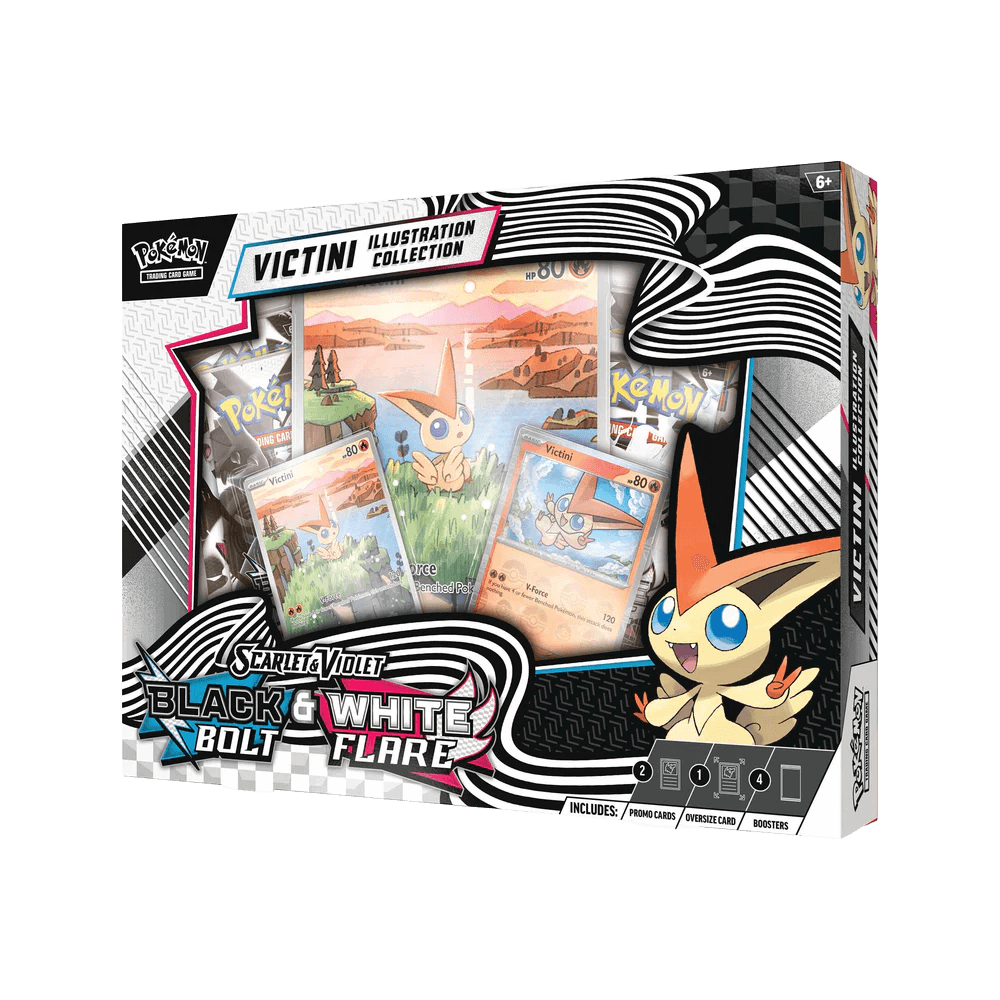 Pokémon TCG: Scarlet & Violet 10.5 - Black Bolt & White Flare Unova Victini Illustration Collection box display