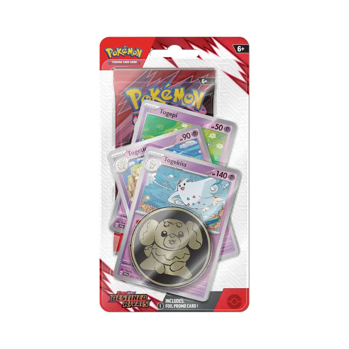 Pokemon TCG: Scarlet & Violet - Destined Rivals - Premium Checklane CDU with booster pack, promo cards, coin, and code card