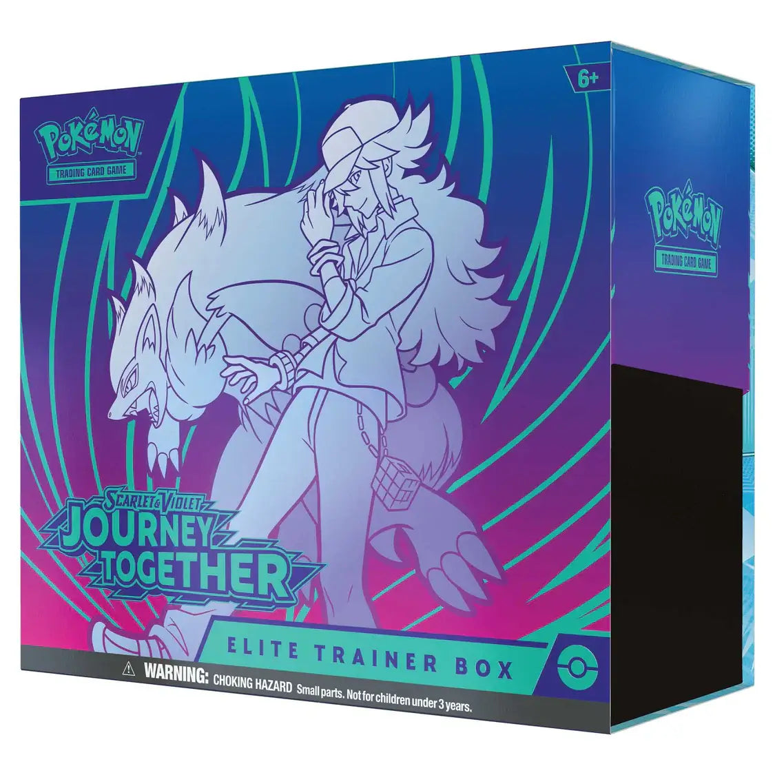 Pokémon TCG: Scarlet & Violet – Journey Together - Elite Trainer Box with featured trainers and Pokémon illustration.