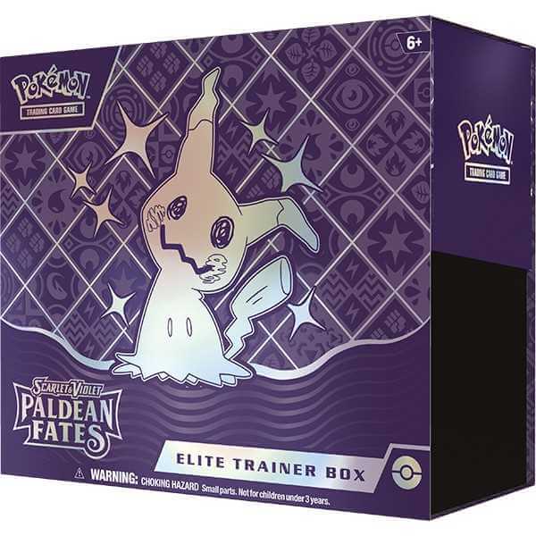 Pokemon TCG: Scarlet & Violet - Paldean Fates Elite Trainer Box cover with Mimikyu design