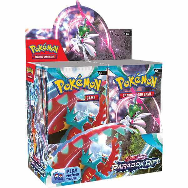 Pokémon TCG: Scarlet & Violet - Paradox Rift - Booster CDU box featuring Roaring Moon ex and Iron Valiant ex packaging