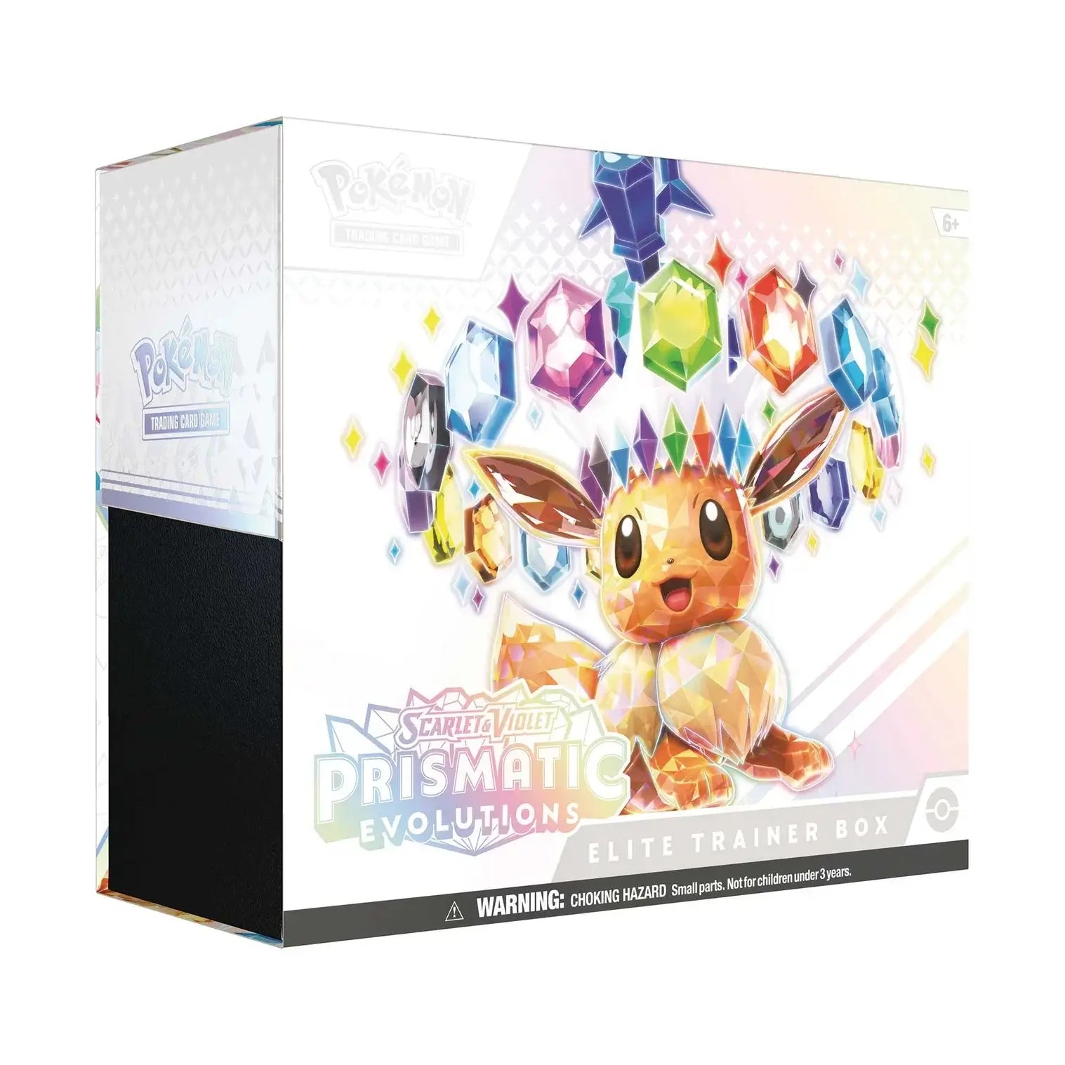 Pokémon TCG: Scarlet & Violet - Prismatic Evolutions - Elite Trainer Box featuring Eevee sparkling with vibrant gems.