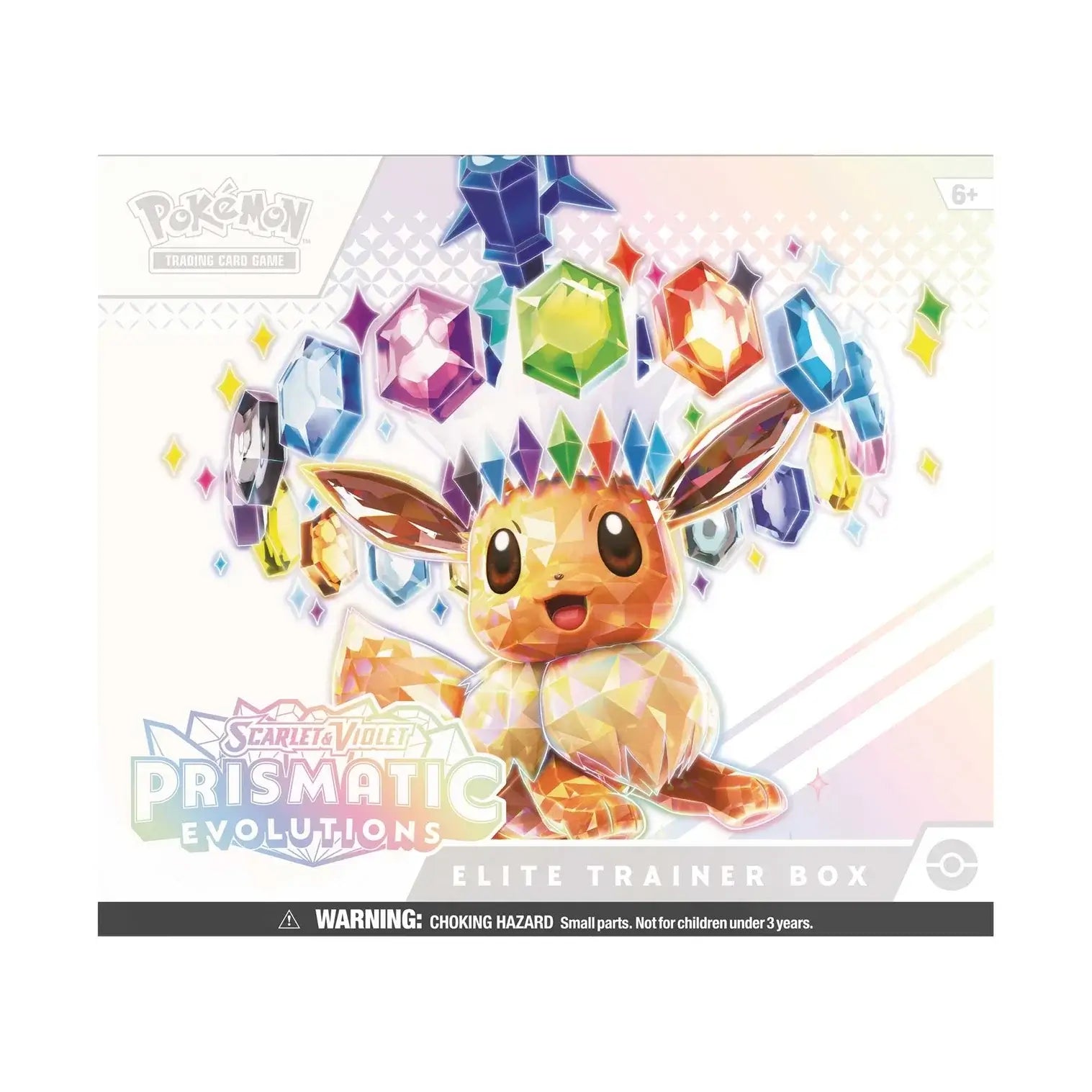 Pokémon TCG: Scarlet & Violet - Prismatic Evolutions - Elite Trainer Box featuring Eevee and colorful gems