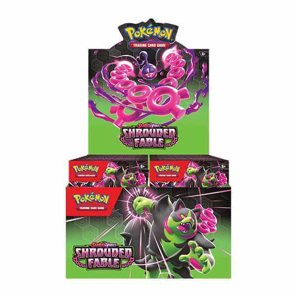 Pokémon TCG: Scarlet & Violet Shrouded Fable - Booster Bundle Box featuring shadowy and vibrant card artwork.