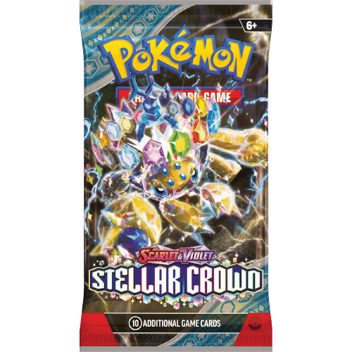 Pokemon TCG: Scarlet & Violet - Stellar Crown - Booster Card package with colorful artwork of Terastal phenomenon Pokémon.