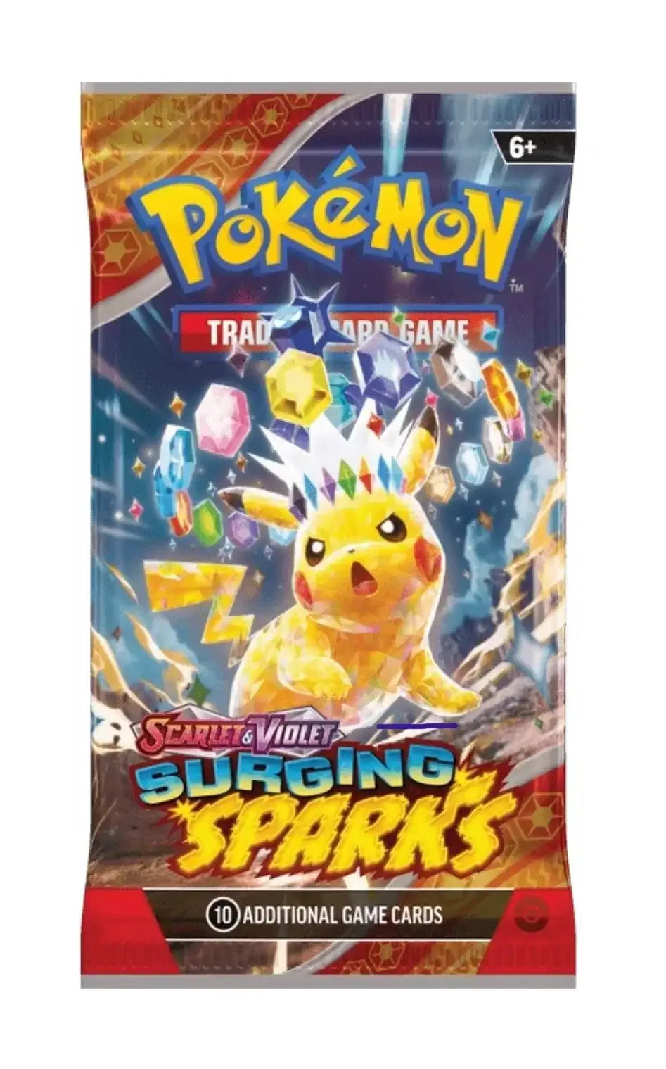 Pokémon TCG: Scarlet & Violet - Surging Sparks - Booster Pack featuring electric Pikachu ex on package