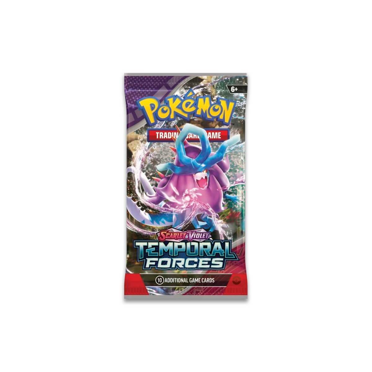 Pokémon TCG: Scarlet & Violet - Temporal Forces - Booster Pack featuring Ancient and Future Pokémon in dynamic artwork.