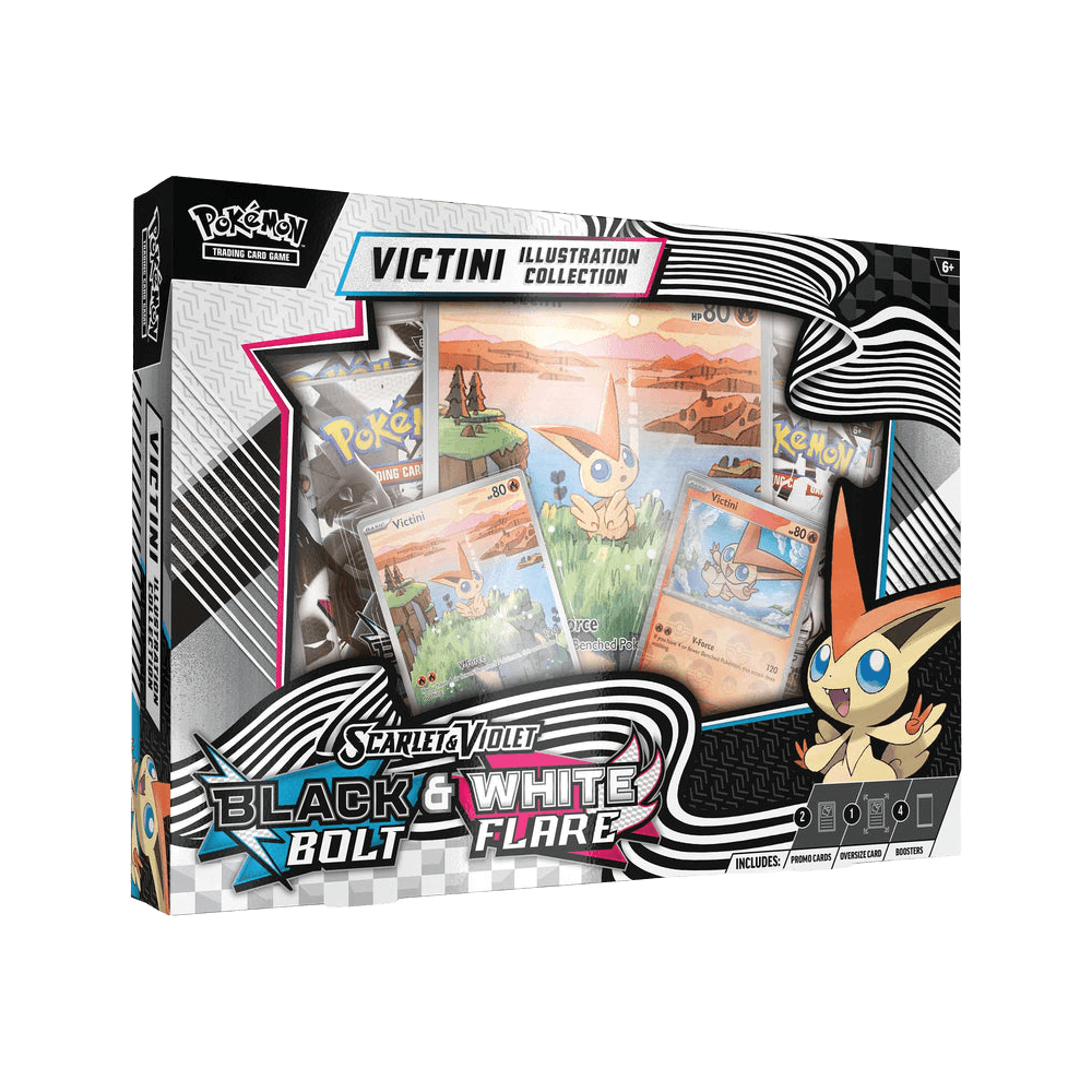 Box of Pokémon TCG: Scarlet & Violet 10.5 - Black Bolt & White Flare Unova Victini Illustration Collection with Victini cards