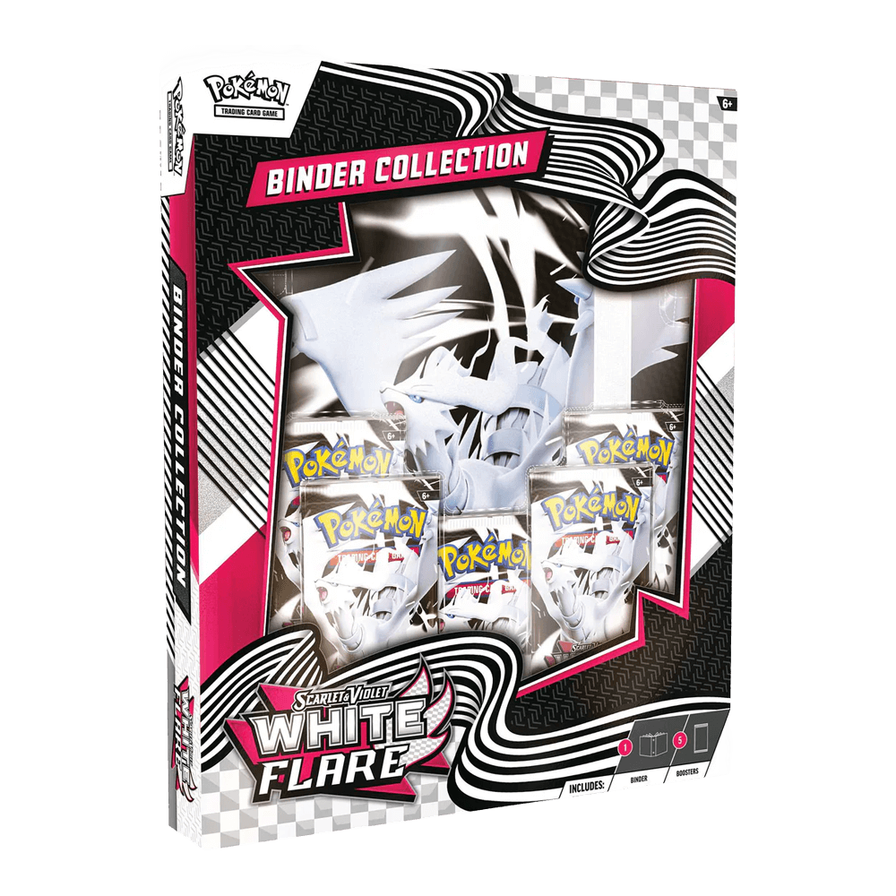 Pokémon TCG: Scarlet & Violet - White Flare - Binder Collection Reshiram packaging with 5 booster packs shown.
