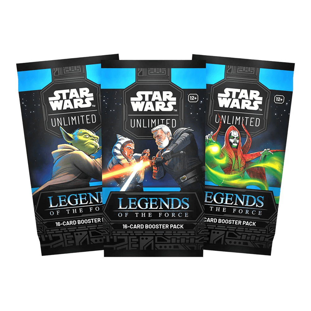 Star Wars: Unlimited Legends of the Force Booster Box packs featuring iconic characters for trading card game enthusiasts.