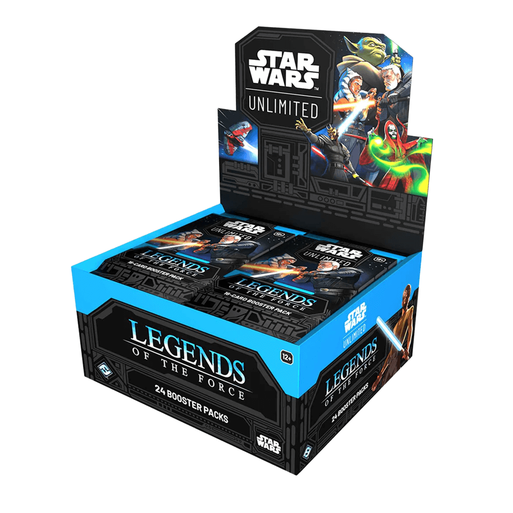 Star Wars: Unlimited Legends of the Force Booster Box with 24 packs for trading card game enthusiasts.