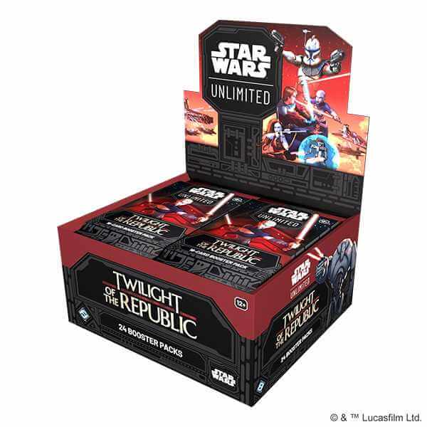 Star Wars: Unlimited Twilight of the Republic Booster Box showcasing 24 packs for thrilling trading card battles.