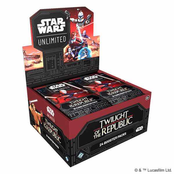 Star Wars: Unlimited Twilight of the Republic Booster Box with 24 packs for card battles featuring iconic characters.