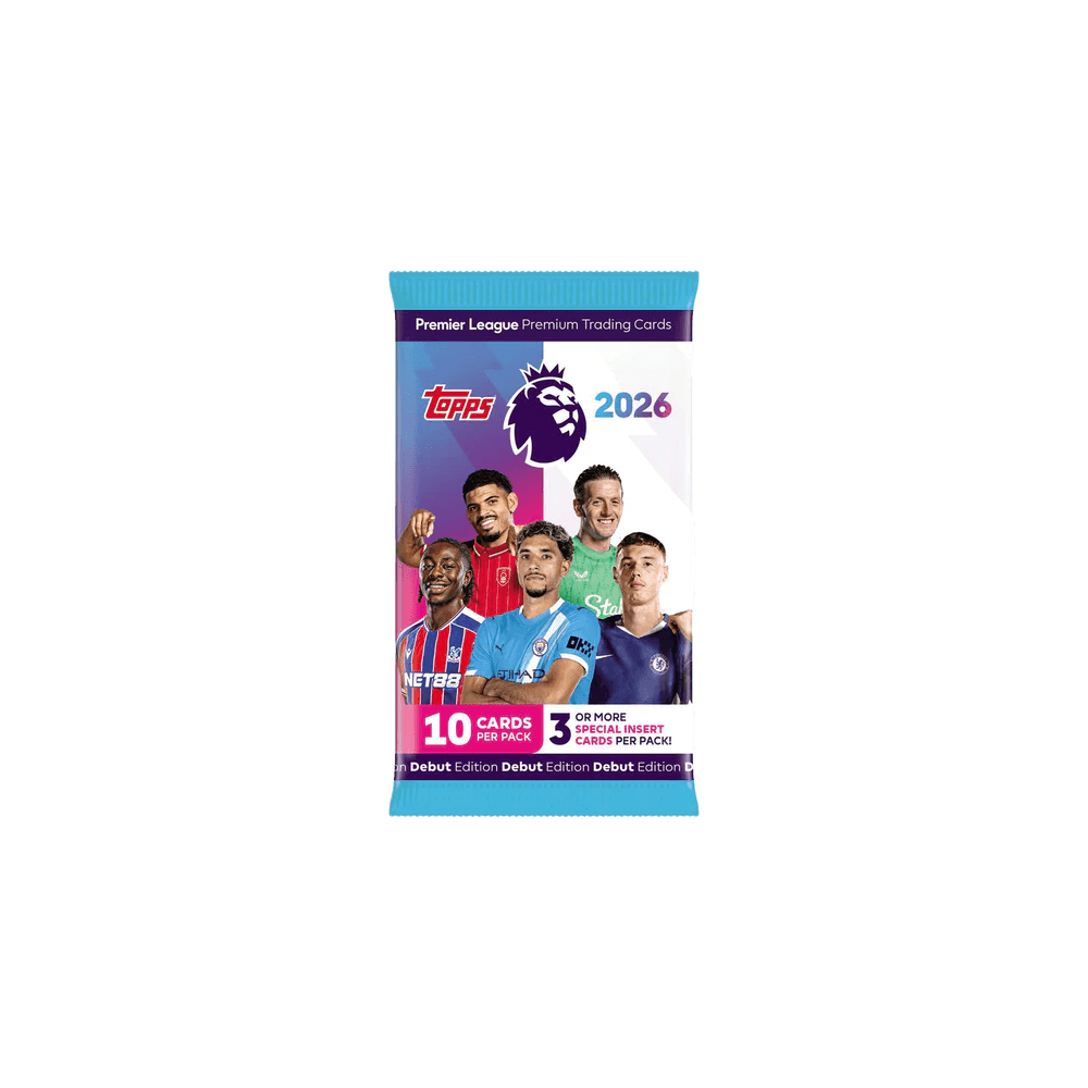Topps Premier League 2025/26 Box of 28 Packets featuring trading card design with Premier League players.