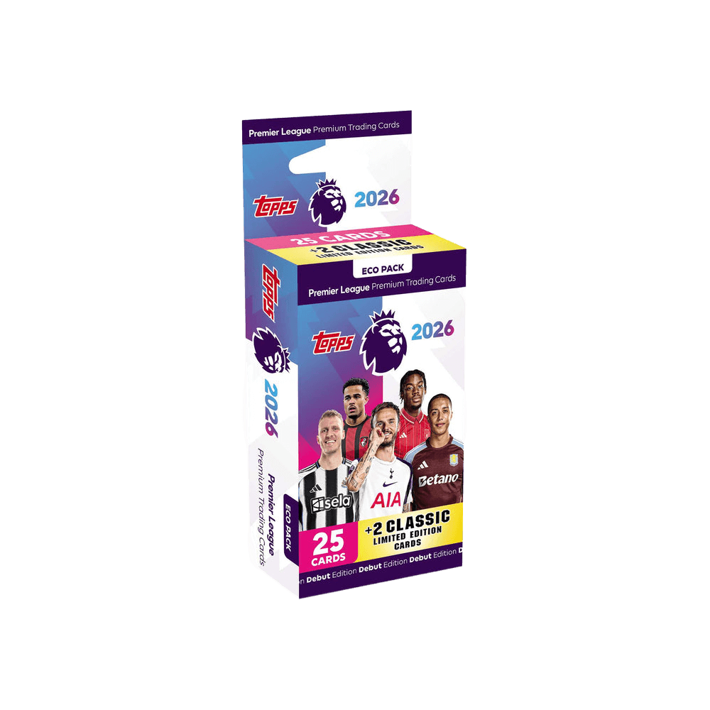 Topps Premier League 2025/26 Eco Pack featuring 25 limited edition trading cards in innovative packaging.