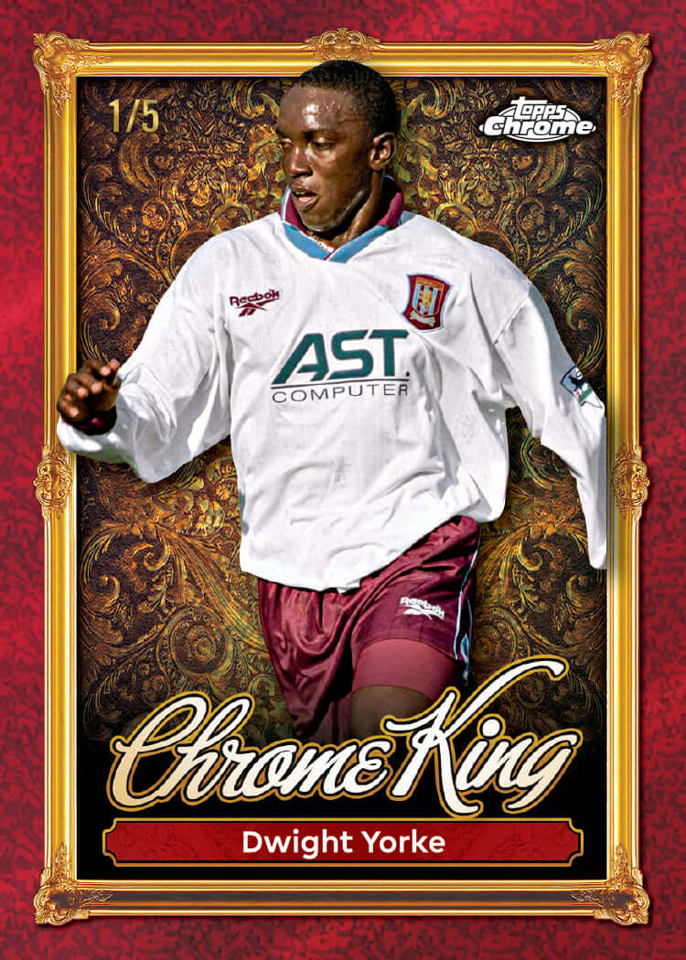 Chrome King card featuring Dwight Yorke in Topps Premier League 2026 Hobby Box.