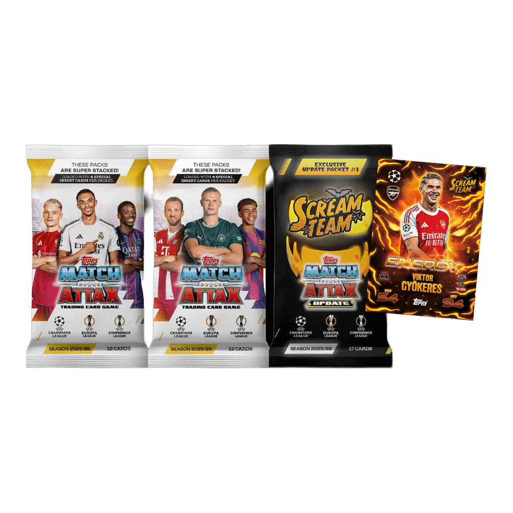 Topps Match Attax Scream Team Mega Multipack featuring 41 cards, including exclusive Scream Team and Limited Edition Starboy cards