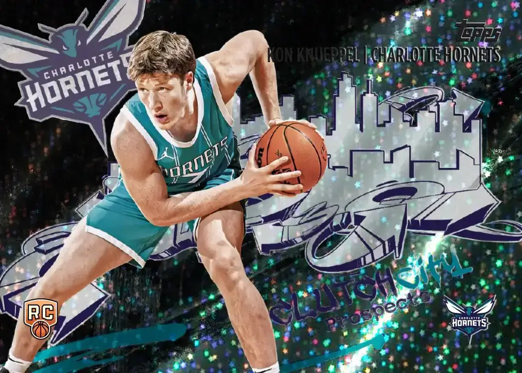 Topps NBA 2025-26 Jumbo Box featuring Charlotte Hornets rookie card with dynamic basketball action design.