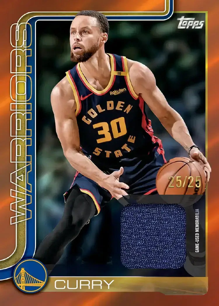 Topps NBA 2025-26 Jumbo Box featuring a Golden State Warriors player card with jersey patch and card number 25/25.