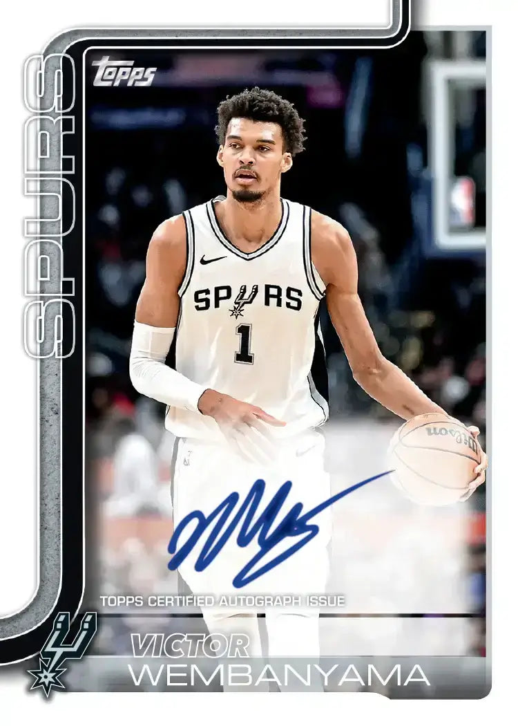 Topps NBA 2025-26 Jumbo Box card featuring Spurs player with certified autograph.