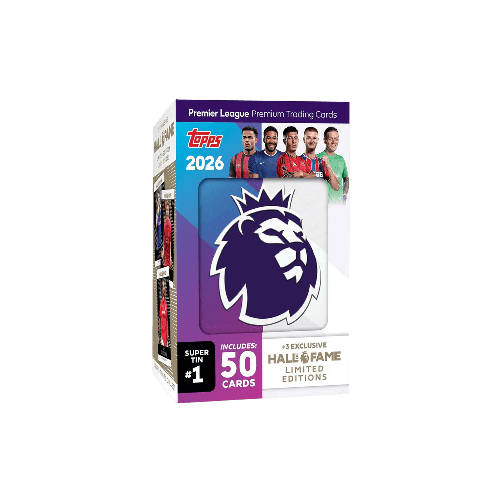 Topps Premier League 2025/26 Hall of Fame Super Tin Number 1 featuring limited edition trading cards.