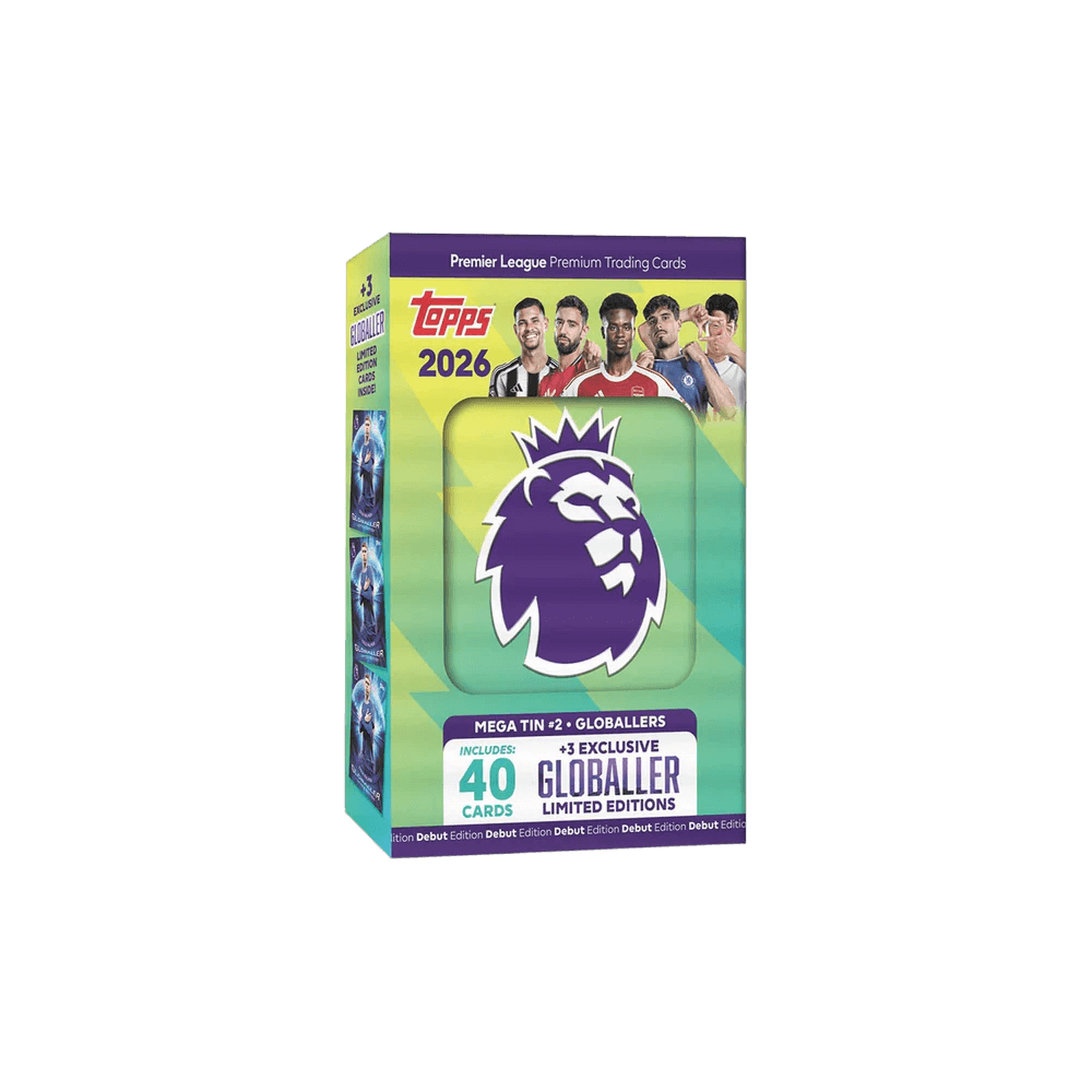 Topps Premier League 2025/26 Mega Tin (Green) featuring exclusive trading cards and memorabilia.