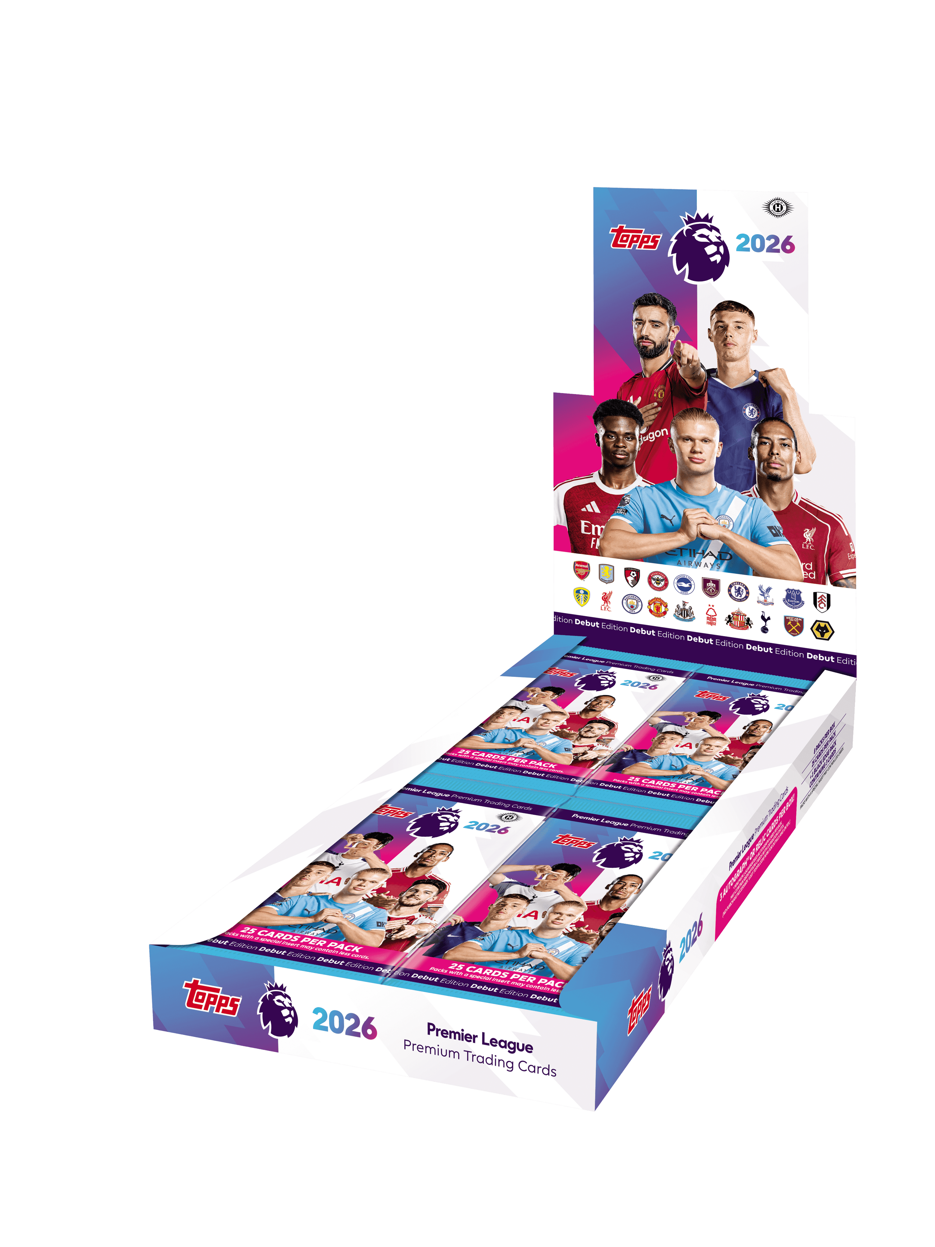 Topps Premier League 2026 Hobby Box displaying trading cards for collectors.