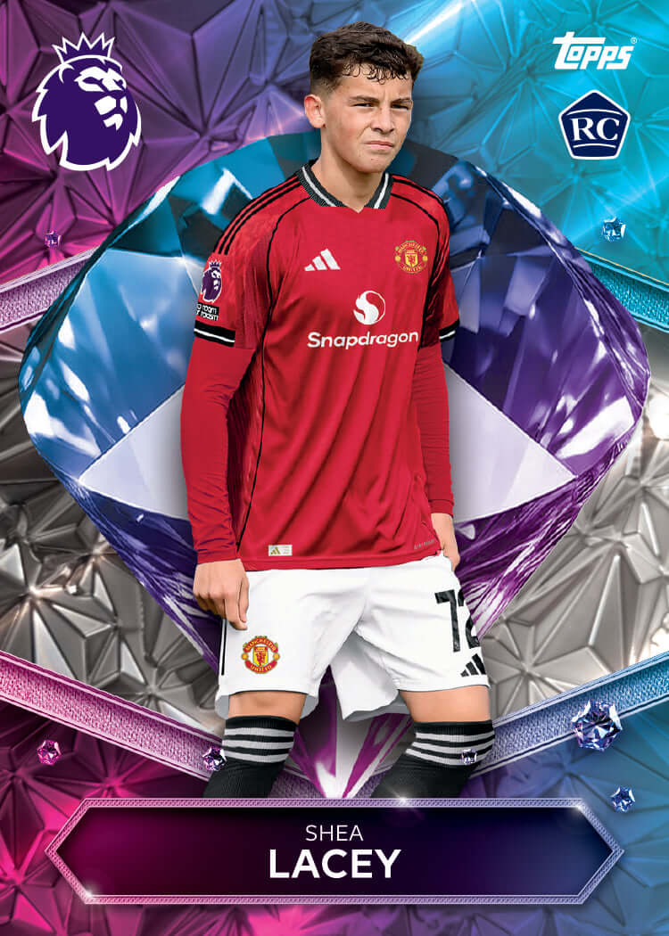 Topps Premier League 2026 Hobby Box card featuring player in red jersey with RC logo, part of Topps trading card collection.