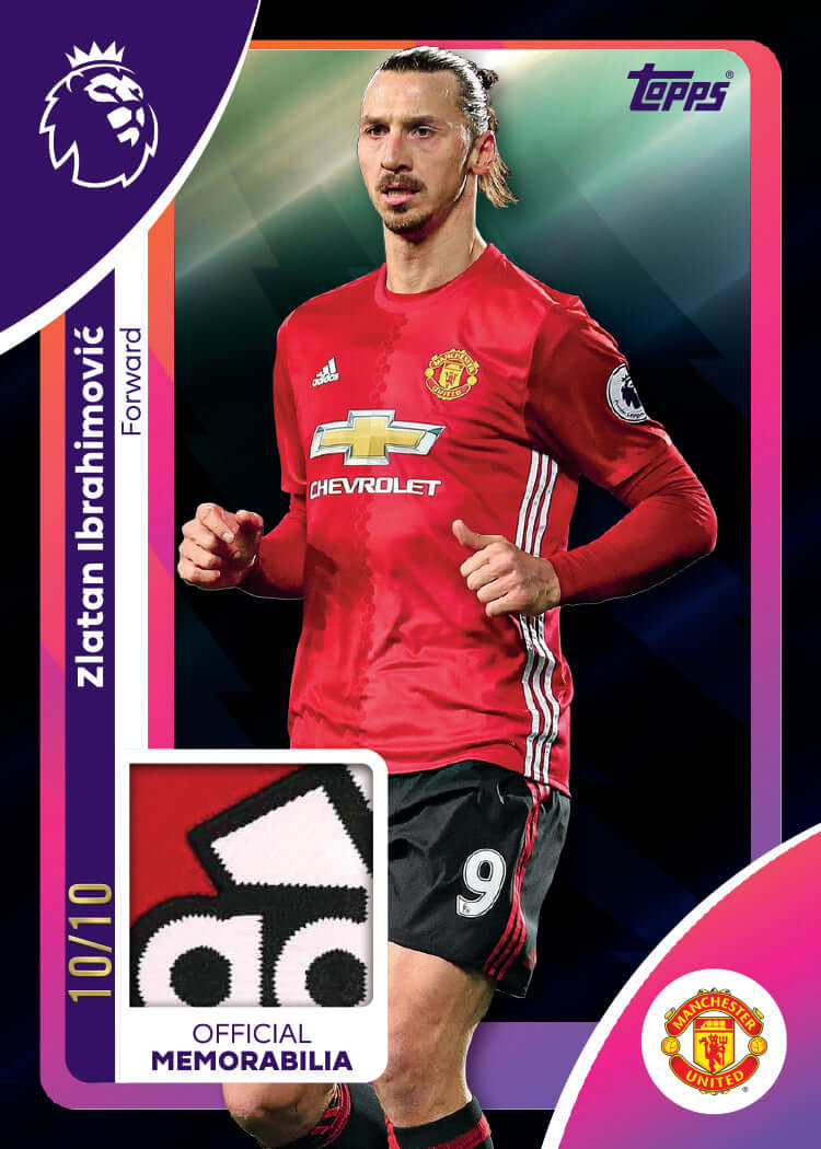 Topps Premier League 2026 Hobby Box featuring player card with official memorabilia and Manchester United logo.