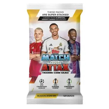 UCC Match Attax 2025/26 Card Packet featuring top players and UEFA club competitions on packet design.