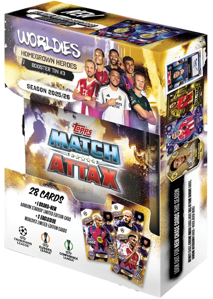 UCC Match Attax 2025/26 - Mini Tin - Homegrown Heroes packaging with cards and limited edition features.
